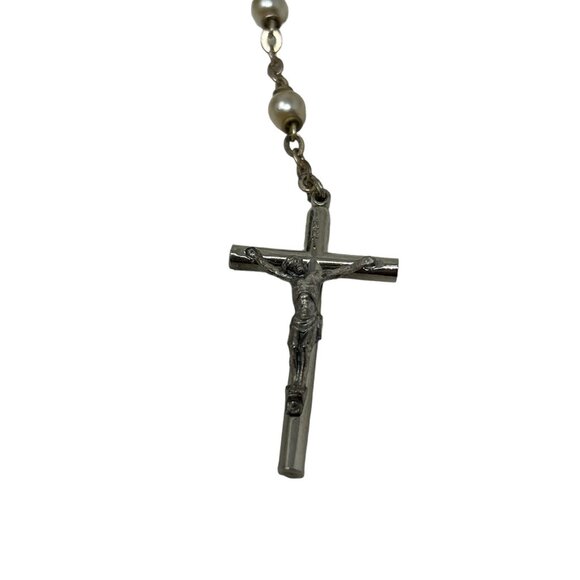 Vintage Rosary Faux Pearl Silver Tone Five Decade Made‎ in Italy - Picture 10 of 10